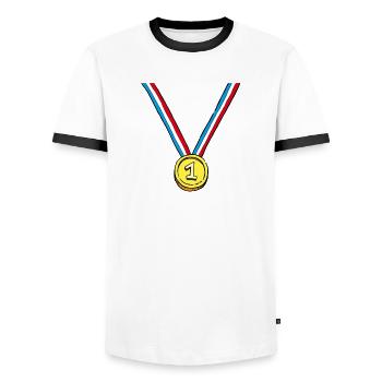 T-shirt Médaille d'or de la meilleure collègue - T-shirt contrasté Homme - blanc/noir - Devant - AI Model Female 172 light (172cm) & AI Model Male 178 dark (178cm)