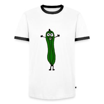 Lustige lachende Zucchini - Männer Kontrast-T-Shirt - Weiß/Schwarz - Vorne - AI Model Female 172 light (172cm) & AI Model Male 178 dark (178cm)