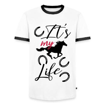 Pferd liebe Pferde Reiter reiten Reiterin Hufeisen - Männer Kontrast-T-Shirt - Weiß/Schwarz - Vorne - AI Model Female 172 light (172cm) & AI Model Male 178 dark (178cm)