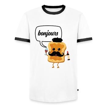 Bonjour Funny Toast with Wine French Food And - Men's Ringer Shirt - white/black - Front - AI Model Female 172 light (172cm) & AI Model Male 178 dark (178cm)