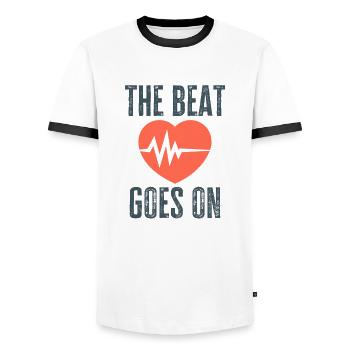 The Beat Goes On Heart Attack Surgery Survivor - Men's Ringer Shirt - white/black - Front - AI Model Female 172 light (172cm) & AI Model Male 178 dark (178cm)