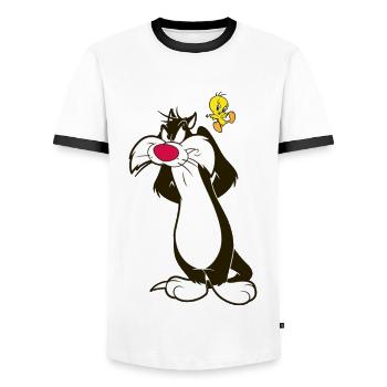 Looney Tunes Sylvester And Tweety Pose - Men's Ringer Shirt - white/black - Front - AI Model Female 172 light (172cm) & AI Model Male 178 dark (178cm)