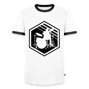 Schlagzeuger Drum Kit Herren Schlagzeugspieler - Männer Kontrast-T-Shirt - Weiß/Schwarz - Vorne - AI Model Female 172 light (172cm) & AI Model Male 178 dark (178cm)