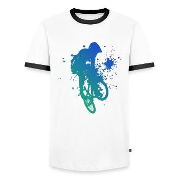 cyclisme BMX vélo femmes bmx hommes bmx garçons - T-shirt contrasté Homme - blanc/noir - Devant - AI Model Female 172 light (172cm) & AI Model Male 178 dark (178cm)