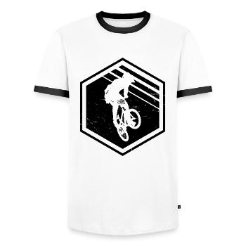 Cycling Men's bmx bmx bike Women bmx boys - Men's Ringer Shirt - white/black - Front - AI Model Female 172 light (172cm) & AI Model Male 178 dark (178cm)