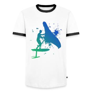 foilwing Women wingsurf Men wingsurfing - Men's Ringer Shirt - white/black - Front - AI Model Female 172 light (172cm) & AI Model Male 178 dark (178cm)