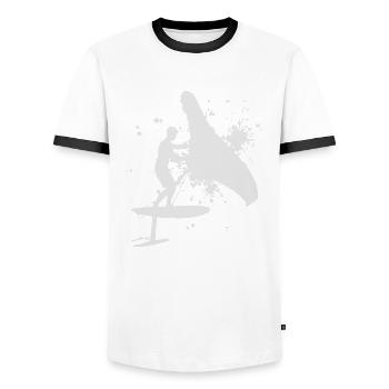 wingsurf hydrofoil wingsurfen foilwing Herren - Männer Kontrast-T-Shirt - Weiß/Schwarz - Vorne - AI Model Female 172 light (172cm) & AI Model Male 178 dark (178cm)