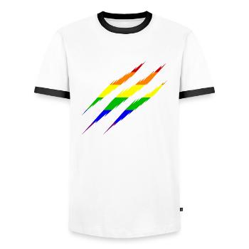 LGBT Rainbow scratches - Men's Ringer Shirt - white/black - Front - AI Model Female 172 light (172cm) & AI Model Male 178 dark (178cm)