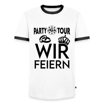 JGA Partytour Wir Feiern Durchfeiern Saufen voll - Männer Kontrast-T-Shirt - Weiß/Schwarz - Vorne - AI Model Female 172 light (172cm) & AI Model Male 178 dark (178cm)