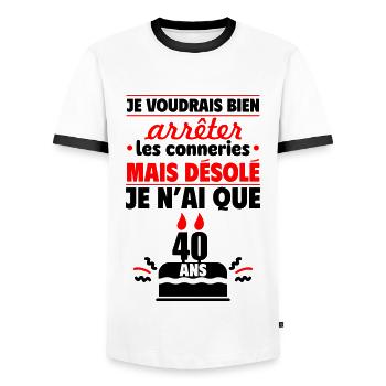 Seulement 40 ! Cadeau anniversaire pour les 40 ans - T-shirt contrasté Homme - blanc/noir - Devant - AI Model Female 172 light (172cm) & AI Model Male 178 dark (178cm)