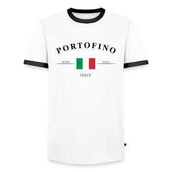 Portofino Italy Coordinates Travel Souvenir - Men's Ringer Shirt - white/black - Front - AI Model Female 172 light (172cm) & AI Model Male 178 dark (178cm)