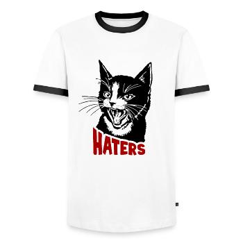 Cat and hater - Men's Ringer Shirt - white/black - Front - AI Model Female 172 light (172cm) & AI Model Male 178 dark (178cm)