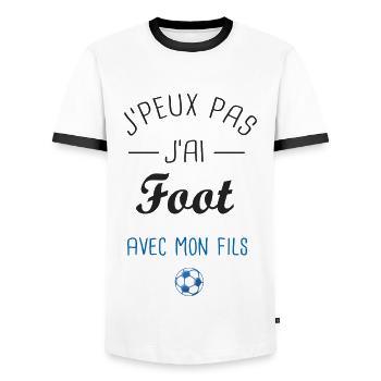 J'peux pas j'ai Foot avec mon fils papa et fils - T-shirt contrasté Homme - blanc/noir - Devant - AI Model Female 172 light (172cm) & AI Model Male 178 dark (178cm)