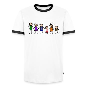 Family with many children - Men's Ringer Shirt - white/black - Front - AI Model Female 172 light (172cm) & AI Model Male 178 dark (178cm)