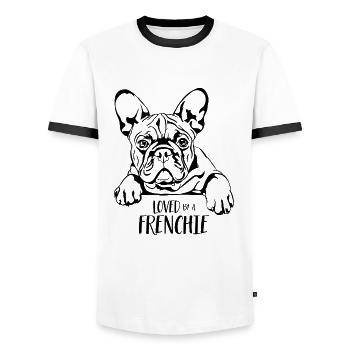 Aimé par un chien Frenchie disant bouledogue Wilsigns - T-shirt contrasté Homme - blanc/noir - Devant - AI Model Female 172 light (172cm) & AI Model Male 178 dark (178cm)