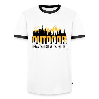 En plein air - Dream Découvrir Explorer - T-shirt contrasté Homme - blanc/noir - Devant - AI Model Female 172 light (172cm) & AI Model Male 178 dark (178cm)