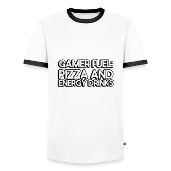 Carburant pour les joueurs : pizza et boissons énergisantes - T-shirt contrasté Homme - blanc/noir - Devant - AI Model Female 172 light (172cm) & AI Model Male 178 dark (178cm)