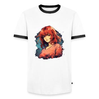 Anime Girl - Men's Ringer Shirt - white/black - Front - AI Model Female 172 light (172cm) & AI Model Male 178 dark (178cm)