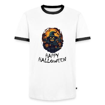 Halloween - Happy Halloween - Männer Kontrast-T-Shirt - Weiß/Schwarz - Vorne - AI Model Female 172 light (172cm) & AI Model Male 178 dark (178cm)