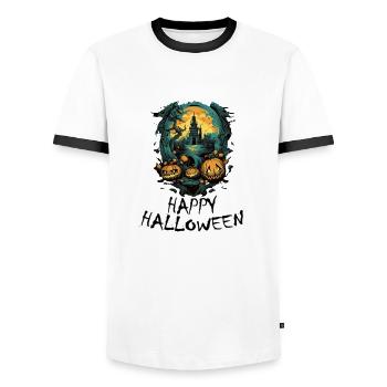Halloween - Happy Halloween - Männer Kontrast-T-Shirt - Weiß/Schwarz - Vorne - AI Model Female 172 light (172cm) & AI Model Male 178 dark (178cm)