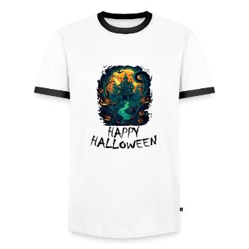Halloween - Happy Halloween - Männer Kontrast-T-Shirt - Weiß/Schwarz - Vorne - AI Model Female 172 light (172cm) & AI Model Male 178 dark (178cm)