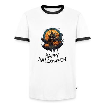 Halloween - Happy Halloween - Männer Kontrast-T-Shirt - Weiß/Schwarz - Vorne - AI Model Female 172 light (172cm) & AI Model Male 178 dark (178cm)