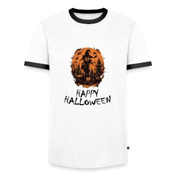 Halloween - Happy Halloween - Männer Kontrast-T-Shirt - Weiß/Schwarz - Vorne - AI Model Female 172 light (172cm) & AI Model Male 178 dark (178cm)