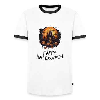 Halloween - Happy Halloween - Männer Kontrast-T-Shirt - Weiß/Schwarz - Vorne - AI Model Female 172 light (172cm) & AI Model Male 178 dark (178cm)