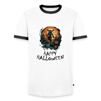 Halloween - Happy Halloween - Männer Kontrast-T-Shirt - Weiß/Schwarz - Vorne - AI Model Female 172 light (172cm) & AI Model Male 178 dark (178cm)