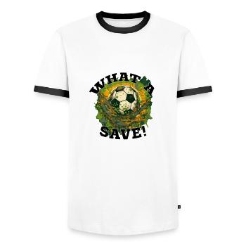 Balle de football - Quelle sauvegarde! - T-shirt contrasté Homme - blanc/noir - Devant - AI Model Female 172 light (172cm) & AI Model Male 178 dark (178cm)