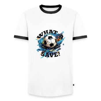 Fußball ball - What a Save! - Männer Kontrast-T-Shirt - Weiß/Schwarz - Vorne - AI Model Female 172 light (172cm) & AI Model Male 178 dark (178cm)