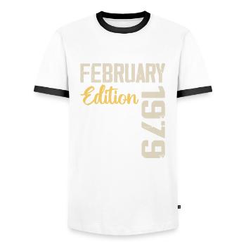 Février 1976 Anniversaire Février 1976 Rétro - T-shirt contrasté Homme - blanc/noir - Devant - AI Model Female 172 light (172cm) & AI Model Male 178 dark (178cm)
