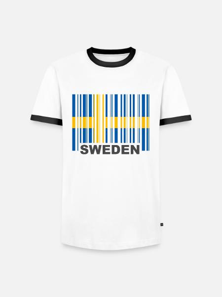 Zweden Vlag Barcode GTIN EAN UPC Code EU - Mannen contrastshirt - wit/zwart