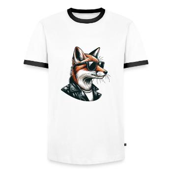 Cool city fox with leather jacket and sunglasses - Men's Ringer Shirt - white/black - Front - AI Model Female 172 light (172cm) & AI Model Male 178 dark (178cm)