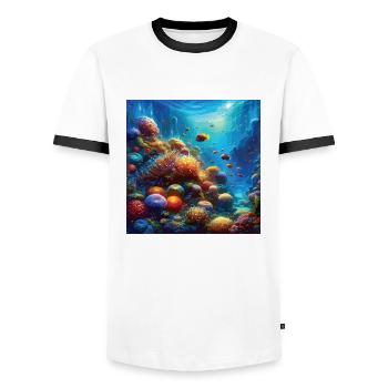 Living Coral Reef Aquarium Underwater Art - Men's Ringer Shirt - white/black - Front - AI Model Female 172 light (172cm) & AI Model Male 178 dark (178cm)