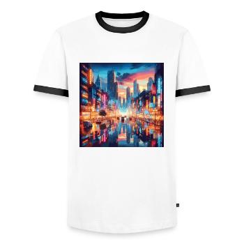 Neo Tokyo bei Nacht Metropole Japan Großstadt - Männer Kontrast-T-Shirt - Weiß/Schwarz - Vorne - AI Model Female 172 light (172cm) & AI Model Male 178 dark (178cm)