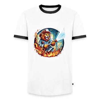 Lion, Firefighter, Firefighter, Flames, Hero - Men's Ringer Shirt - white/black - Front - AI Model Female 172 light (172cm) & AI Model Male 178 dark (178cm)