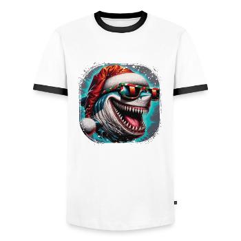Weißer Hai mit Weihnachtsmütze und Sonnenbrille - Männer Kontrast-T-Shirt - Weiß/Schwarz - Vorne - AI Model Female 172 light (172cm) & AI Model Male 178 dark (178cm)