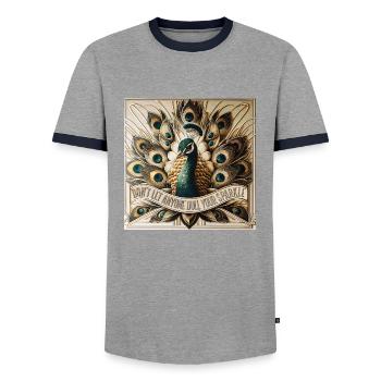 Peacock Art Deco Don't let anyone dull your sparkle - Men's Ringer Shirt - grey/navy  - Front - AI Model Female 172 light (172cm) & AI Model Male 178 light (178cm)
