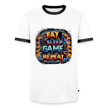 Eat Sleep Game Repeat Gamer Mantra - Männer Kontrast-T-Shirt - Weiß/Schwarz - Vorne - AI Model Female 172 light (172cm) & AI Model Male 178 dark (178cm)