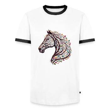 Naturgeflecht Pferd aus Ästen und Blättern - Männer Kontrast-T-Shirt - Weiß/Schwarz - Vorne - AI Model Female 172 light (172cm) & AI Model Male 178 dark (178cm)