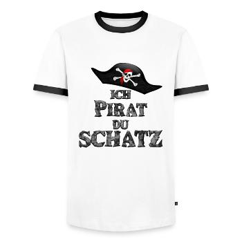 Ich Pirat Du Schatz - - Männer Kontrast-T-Shirt - Weiß/Schwarz - Vorne - AI Model Female 172 light (172cm) & AI Model Male 178 dark (178cm)