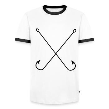 Fishing, hook, fishing hook, vintage, hipster, fish - Men's Ringer Shirt - white/black - Front - AI Model Female 172 light (172cm) & AI Model Male 178 dark (178cm)