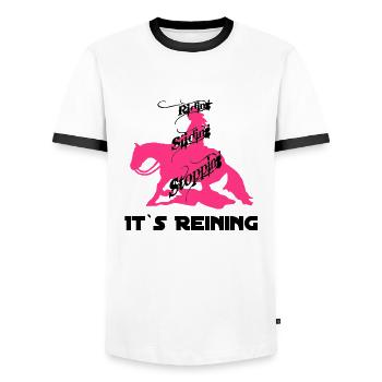 riding_sliding_stopping - Männer Kontrast-T-Shirt - Weiß/Schwarz - Vorne - AI Model Female 172 light (172cm) & AI Model Male 178 dark (178cm)