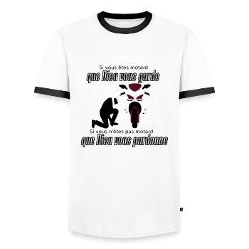 Que Dieu vous pardonne - T-shirt contrasté Homme - blanc/noir - Devant - AI Model Female 172 light (172cm) & AI Model Male 178 dark (178cm)
