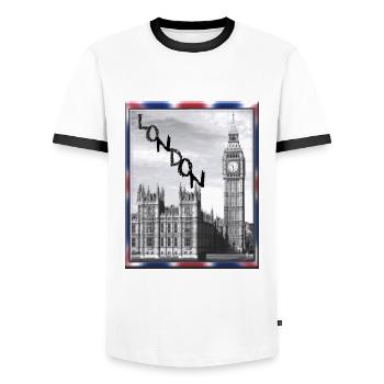 London Big Ben Union Jack - Männer Kontrast-T-Shirt - Weiß/Schwarz - Vorne - AI Model Female 172 light (172cm) & AI Model Male 178 dark (178cm)