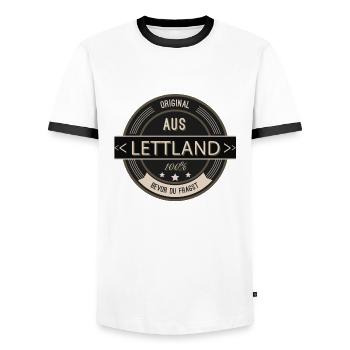 Original aus Lettland 100% - Männer Kontrast-T-Shirt - Weiß/Schwarz - Vorne - AI Model Female 172 light (172cm) & AI Model Male 178 dark (178cm)