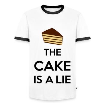 The Cake Is A Lie - Men's Ringer Shirt - white/black - Front - AI Model Female 172 light (172cm) & AI Model Male 178 dark (178cm)