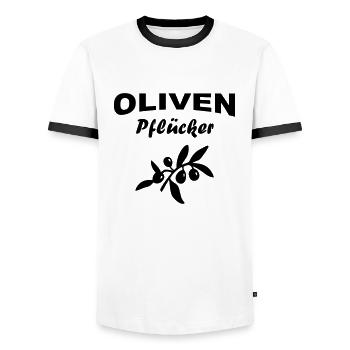 Olivenpflücker Oliven - Männer Kontrast-T-Shirt - Weiß/Schwarz - Vorne - AI Model Female 172 light (172cm) & AI Model Male 178 dark (178cm)