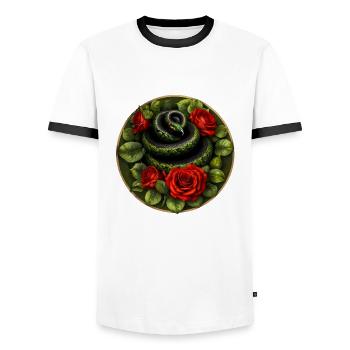 Snake and red roses - Men's Ringer Shirt - white/black - Front - AI Model Female 172 light (172cm) & AI Model Male 178 dark (178cm)